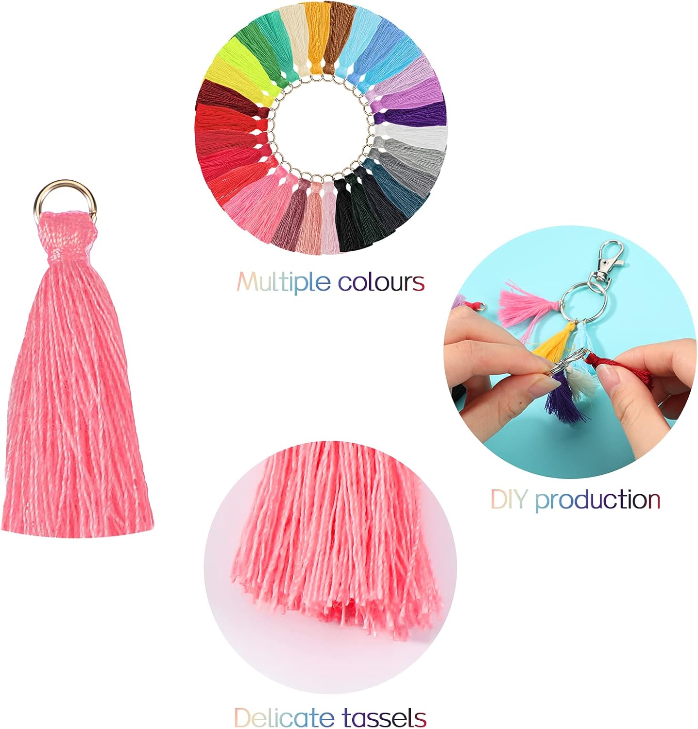 Mini Tassel Multi-Color Tiny Handmade Craft Tassels Soft Keychain Charms with Loop for Jewelry Making Bag Charms Pendant Earring Decorations DIY Crafts, 30 Colors (150 Pieces) - Image 2