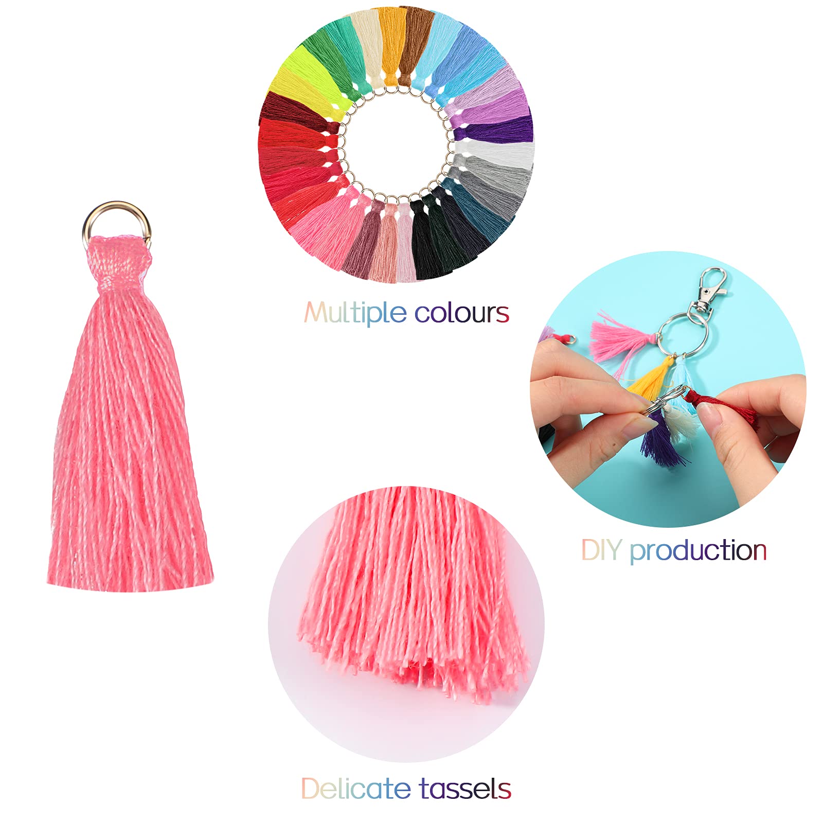 MSCFTFB Lot De 20 Petits Pompons Tricolores De 6,1 Cm Avec Anneaux Ouverts Pour Fabrication De Boucles D'oreilles, Colliers, Guirlandes, Porte-clés, Attrape-rêves, Loisirs Créatifs (bleu Layette