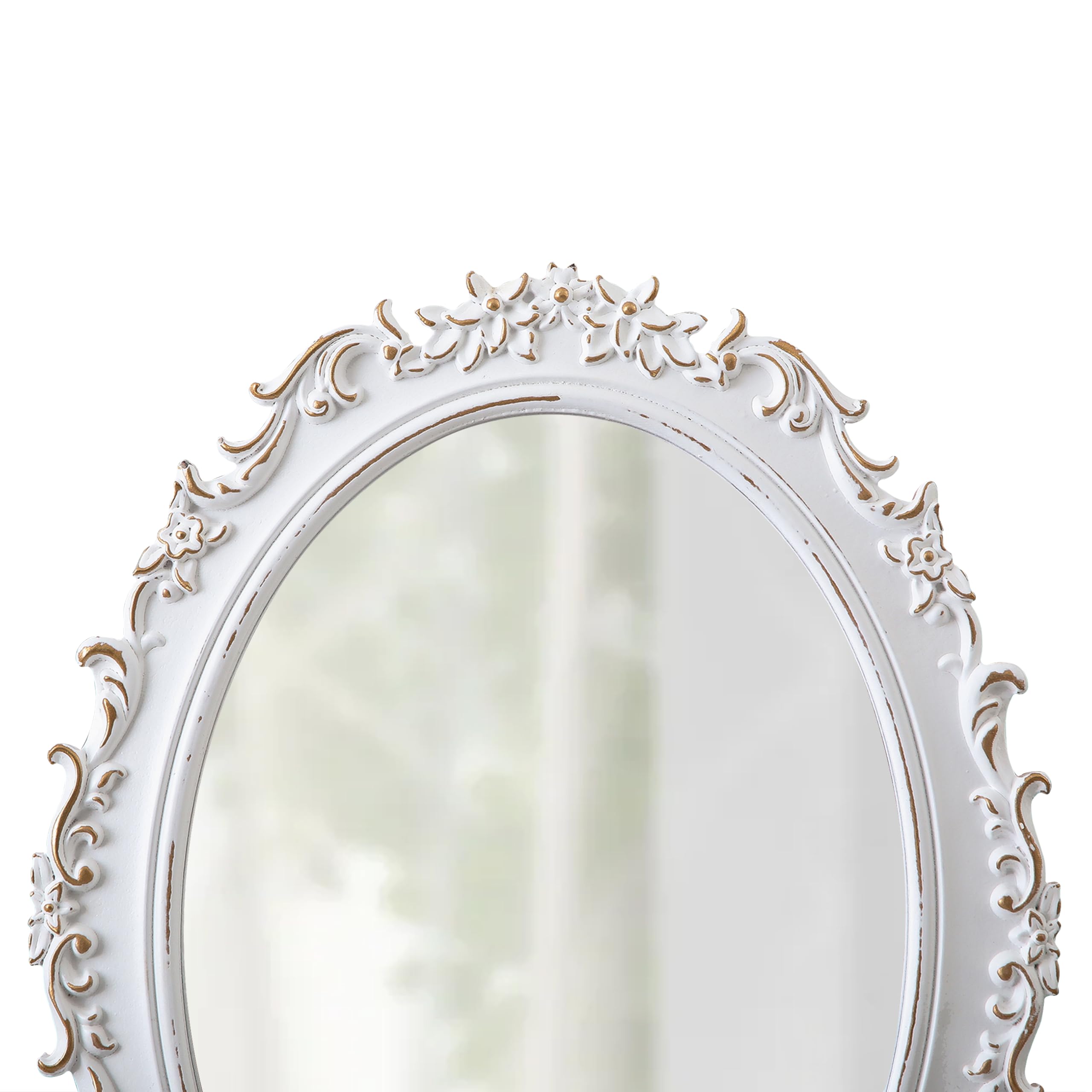 Vintage Spiegel Oval Holzrahmen 54 x 41 cm, Barock Dekorative Wandspiegel Weiß, Rustikaler Hängespiegel für Wanddeko, Horizontal oder Vertikal