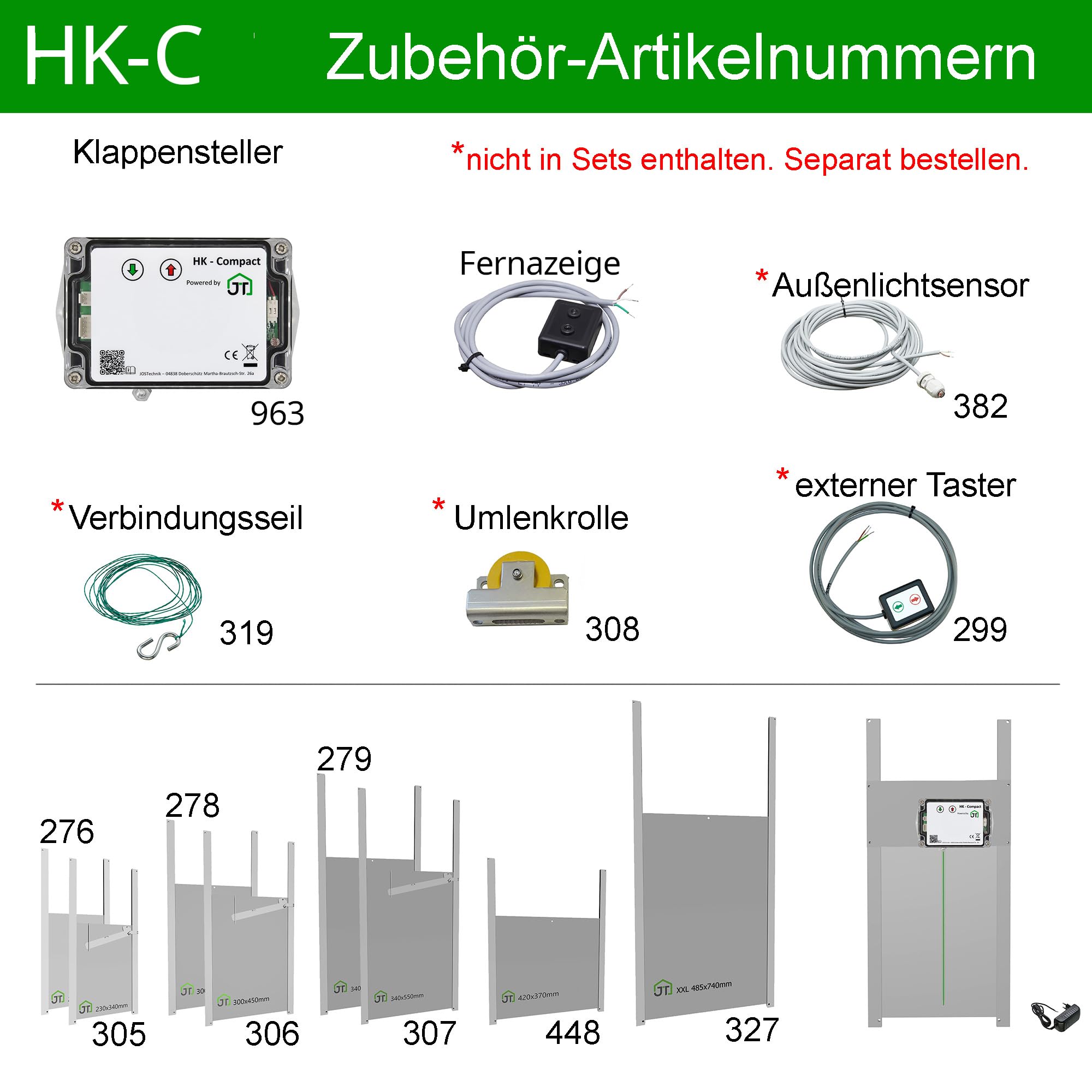 JOSTechnik - HK-Compact 420x370 Rahmengerät; HK-C-RB Hühnerklappe mit Lichtsensor und Selbstverriegelung 12V; automatische Hühnertür; Dämmerungsgesteuert in verschiedenen Klappengrößen (420x370)