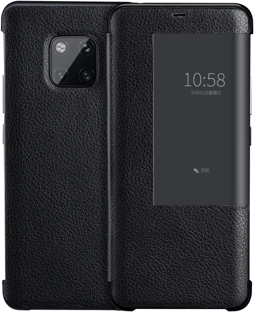 Smartphone Flip Cover Compatible with Huawei Mate 20 Pro Case View Clear Smart Window,Luxury Flip Slim Mirror Hard PC Leather Flip Shockproof Protective Cover Compatible with Huawei Mate 20 Pro Phone