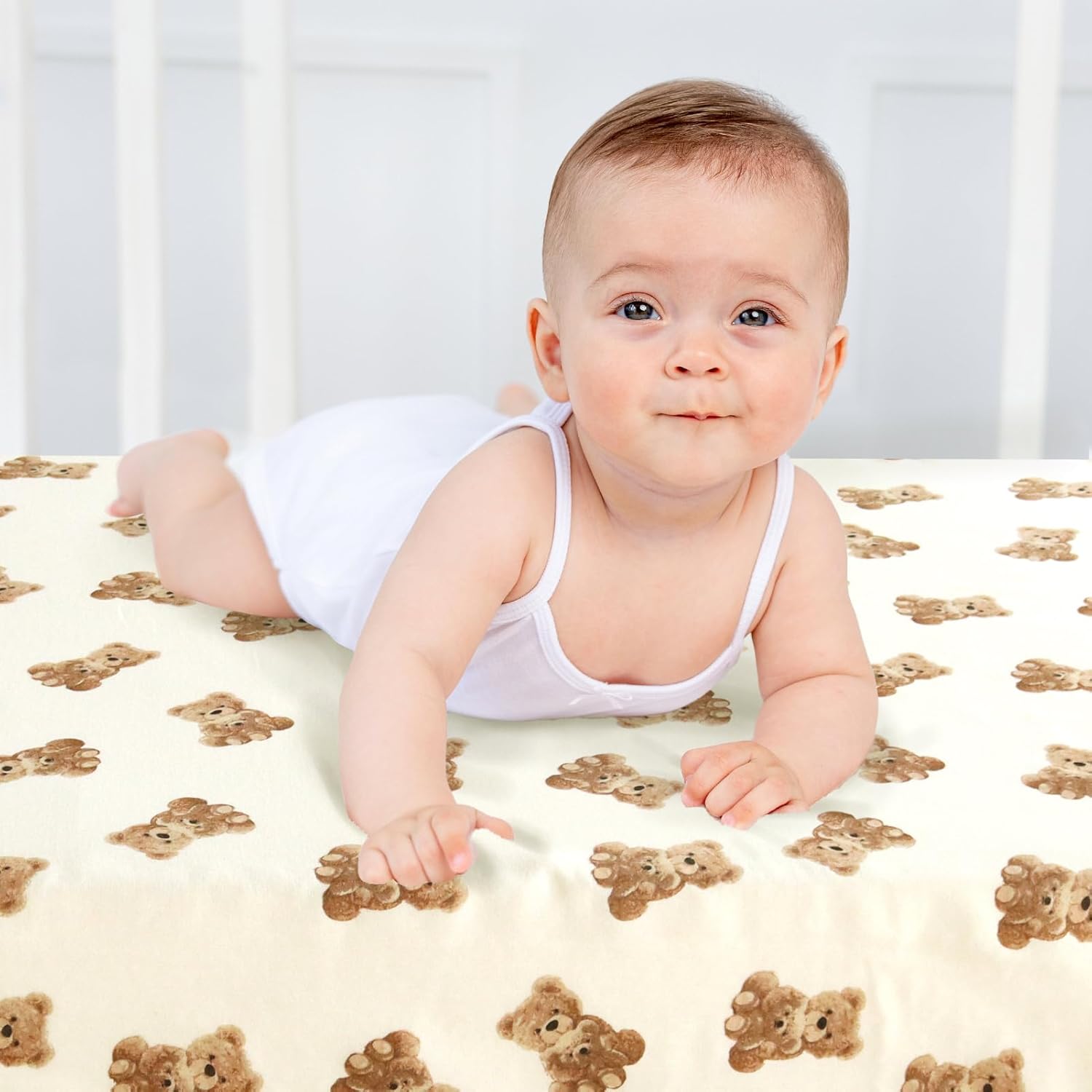 LifeTree Crib Sheets for Baby Unisex - Muslin Fitted Crib Sheets Toddler Bed Sheet, 70% Viscose from Bamboo and 30% Cotton, Fits Standard Crib, Bear, 28in x 52in