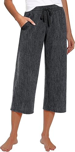 RESHE Pantalones capri de yoga para mujer, holgados, suaves, con cordón, pantalones de entrenamiento casuales con bolsillos