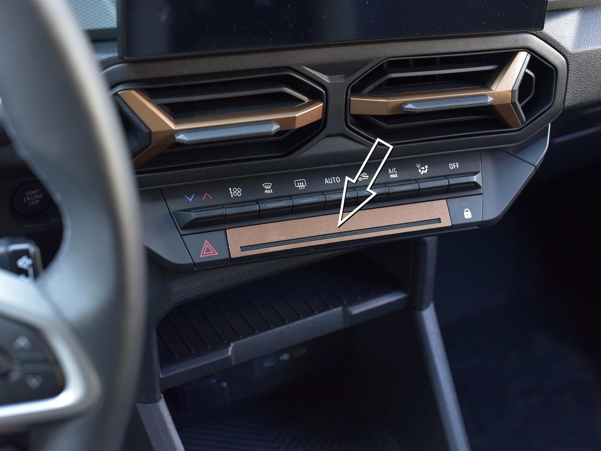 Housse En Acier Pour 2024 + Dacia.Duster III 3 / Bigster | Décoration Interrupteurs (1 Bouton éclairé) - Style COPPER-BROWN | 1 Pièce Essential Expression Journey Extreme DUSTER Accessoires