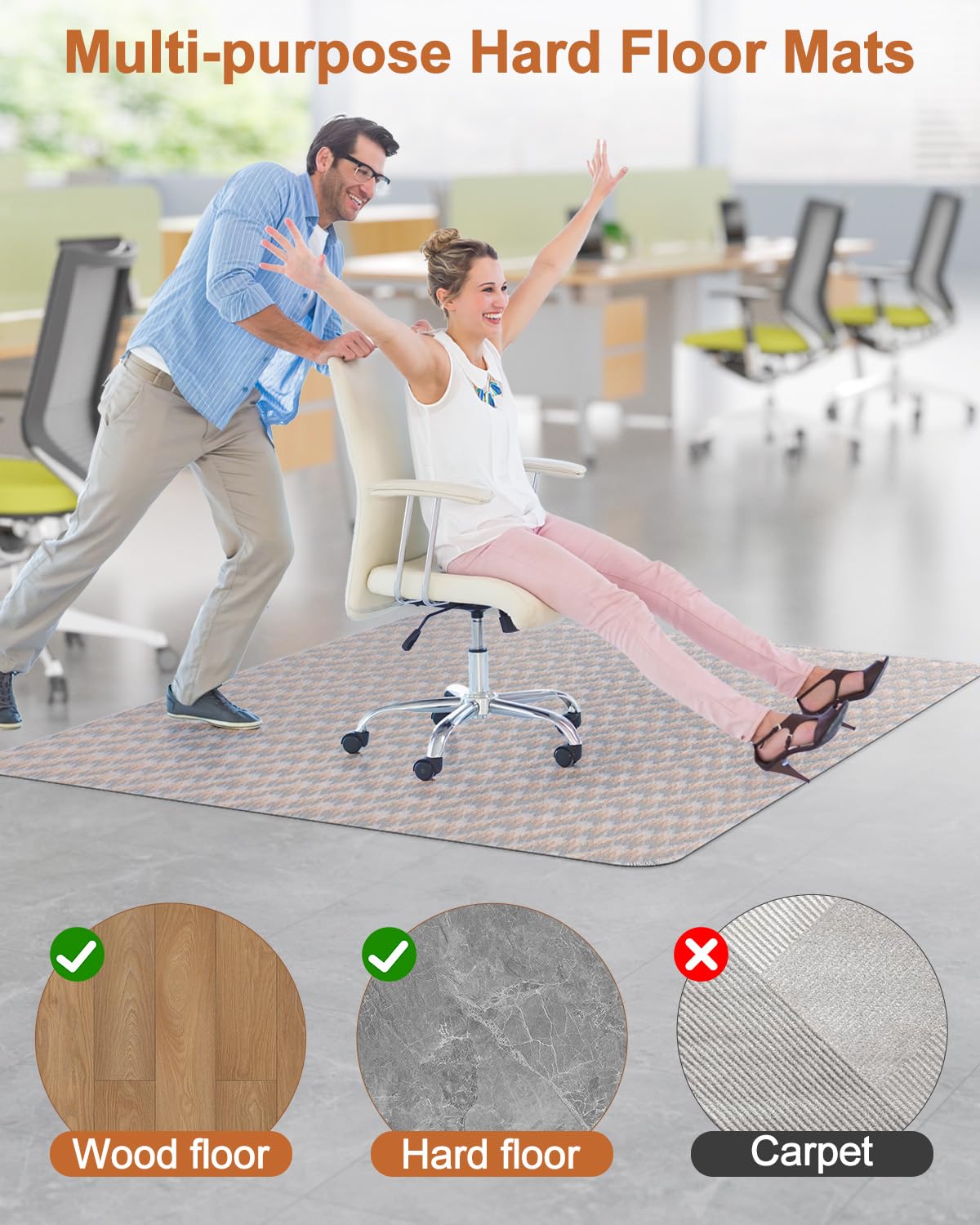Blvornl Tapete para silla de oficina para suelo de madera dura, tapete de silla rodante para madera dura, protector de suelo duro antideslizante grande, tapete de escritorio de computadora resistente