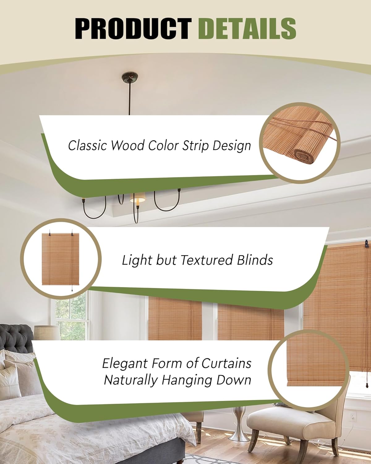 FoundGo Retro Bamboo Blinds 35" W x 64" H Bamboo Roman Shades Light Filtering Roll Up Blind Curtains for Windows Doorways Indoor Outdoor Brown - Image 6