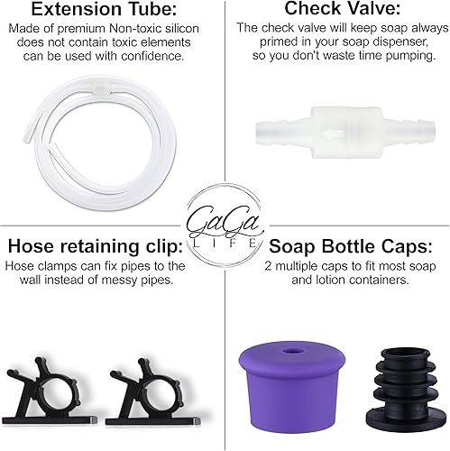 Miniatura 2 de GAGALIFE - Juego de tubo de extensión para dispensador de jabón para fregadero, tubo de silicona de grado alimenticio de 47 pulgadas con válvula de
