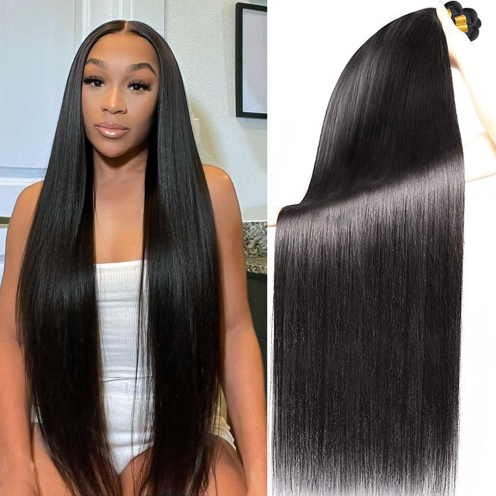 Amazon.com : Straight 4 Bundles Human Hair 24 26 28 30 Inch  display picture 1