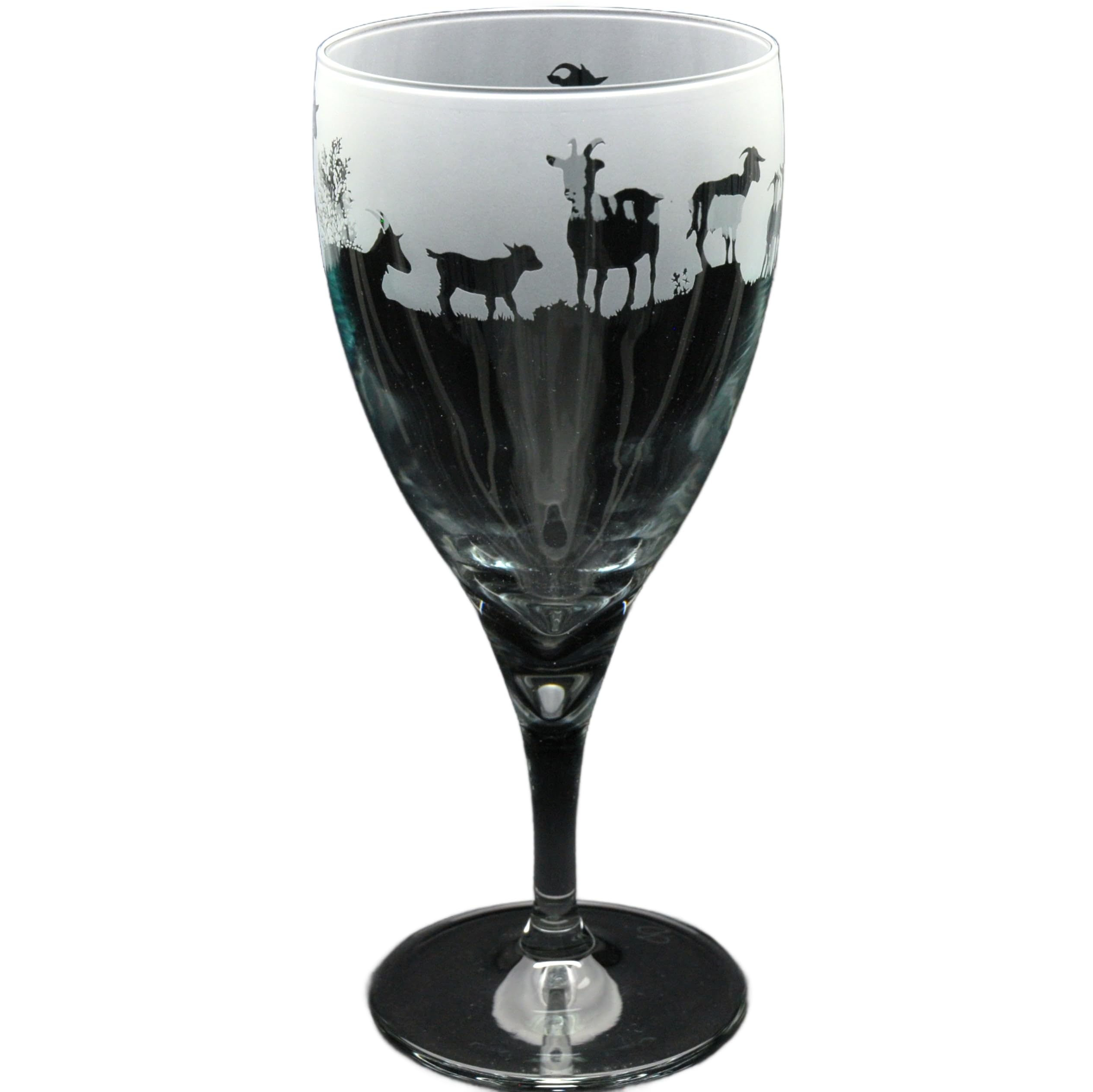 GLYPTIC Glass Art Goat Hand Etched/Engraved Crystal Wine Glass