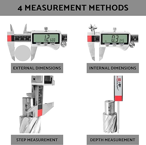 Miniatura 7 de Herramienta de medición de pinza digital de 6 pulgadas con pantalla LCD extra grande DCXD6-SS-54, micrómetro digital de pinza Vernier IP54, mide