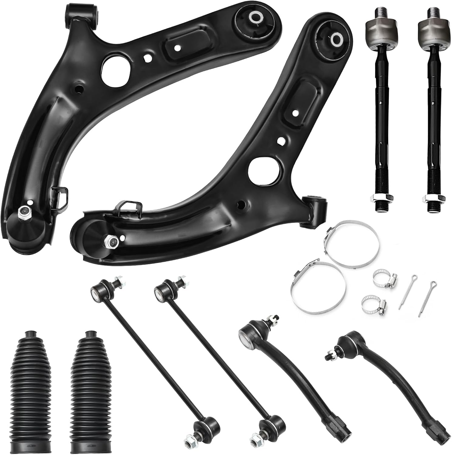 PZ 10pc Front Lower Control Arm Suspension Kit for 2011-2016 Hyundai Elantra 2012-2017 Hyundai Veloster with w/Ball Joints Inner Outer Tie Rod End Sway Bar K622232 K622646