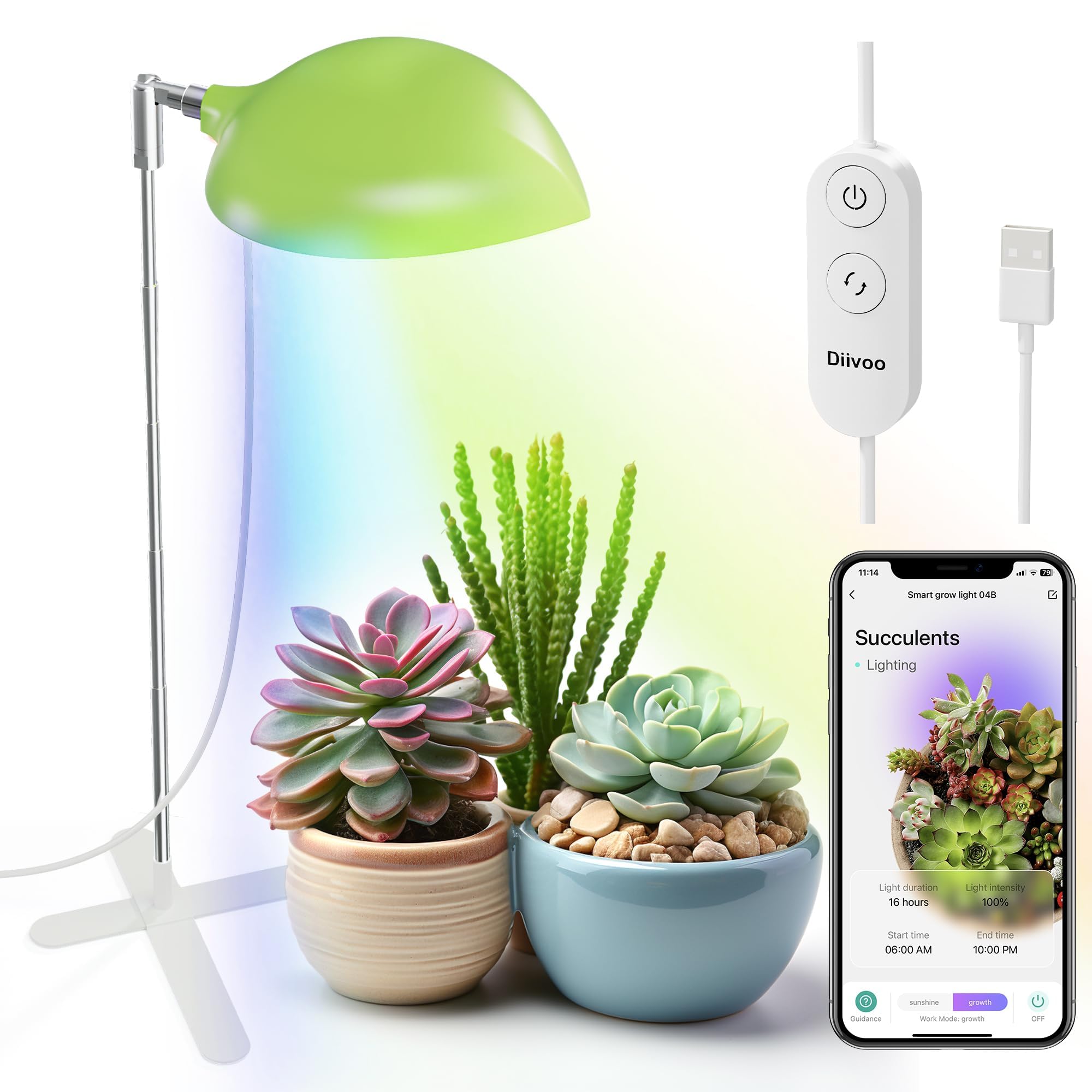 Amazon.com : Diivoo Smart Grow Light for Indoor Succulent Plant, Bluetooth  Full Spectrum Growth Lamp, LED Growing Lights for Greenhouse, Height  Adjustable and Detachable, Automatic Timer with Stepless Dimming : Patio,  Lawn