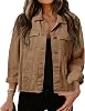 LONGBIDA Womens Jean Jacket Frayed Washed Button Up Cropped Denim Jacket With Pockets