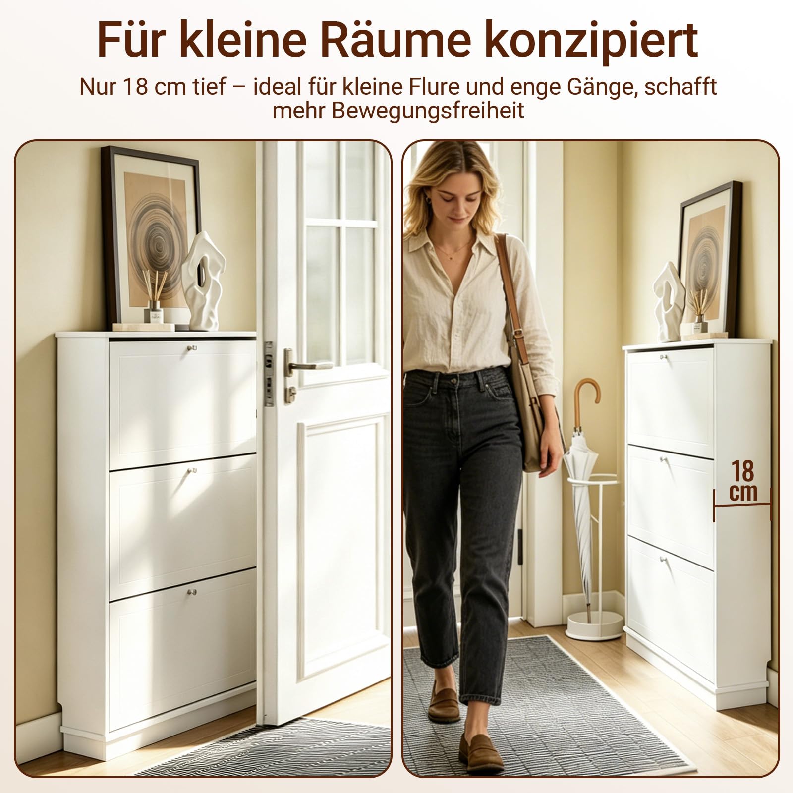 SoBuy Schuhschrank Schmal - Extrem Schmal 18Cm, Passt Große Schuhe Bis EU 47, Schmaler Schuhschrank für Eingänge, Flure, kleine Wohnungen, Platzsparend - 76x18x113Cm - FSR215-W