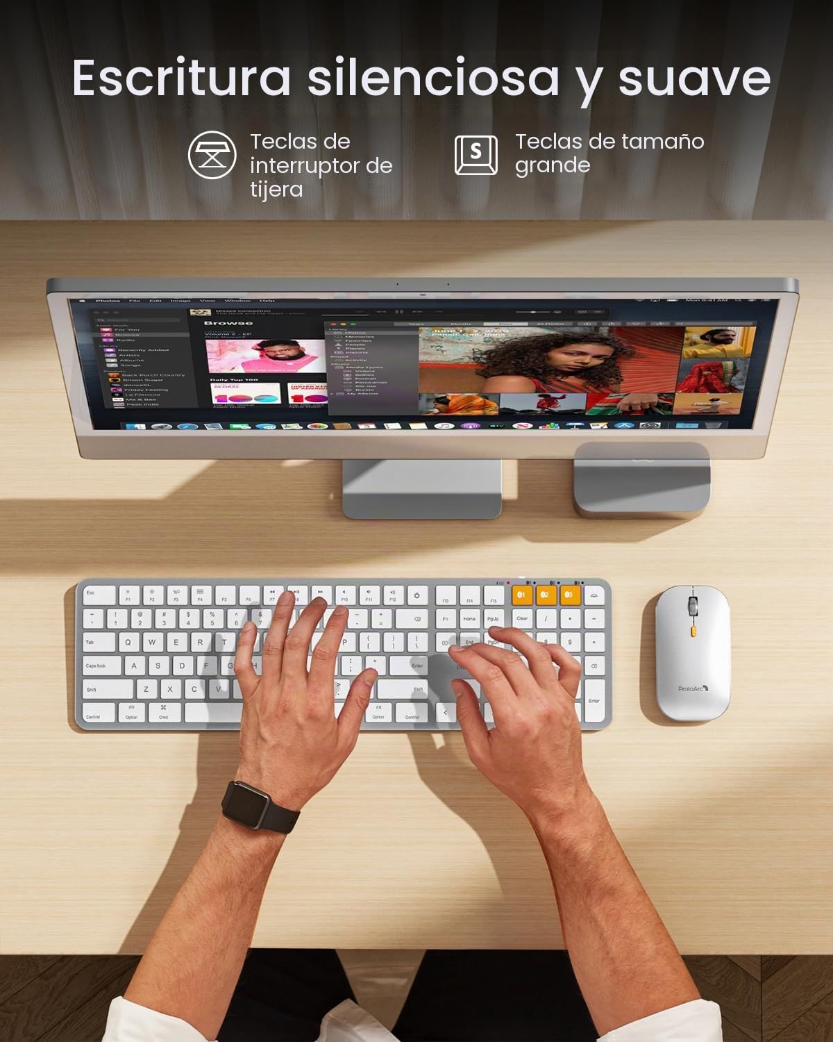 ProtoArc - Mouse con Teclado Bluetooth retroiluminado para Mac, KM100-A, Teclado inalámbrico ultradelgado para Mac, Recargable
