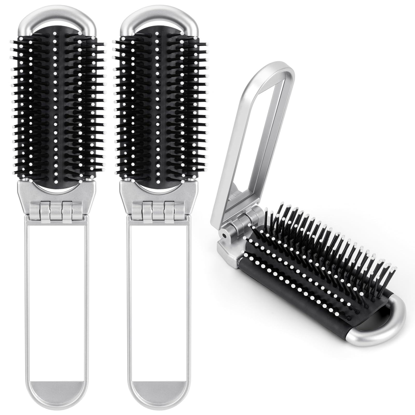 OSDUE Folding Hair Brush With Mirror, Mini Travel Portable Pocket Size Comb With Soft Nylon Bristles