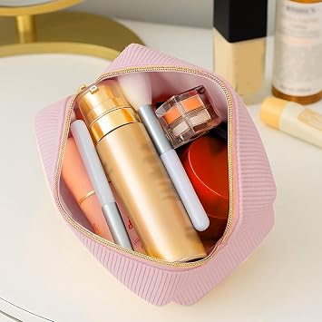 Corduroy Makeup Bag Small Cosmetic Pouch for Handbag (Pink)