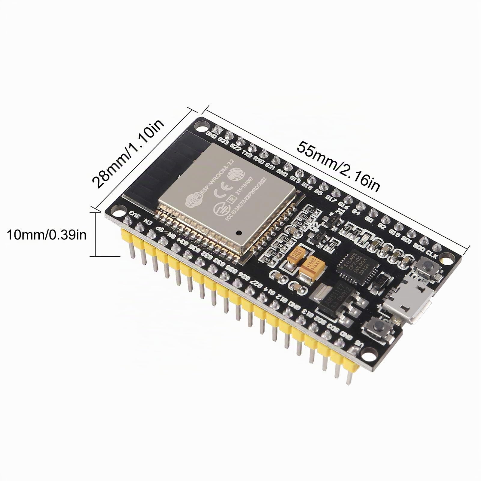 Lot de 4 ESP-WROOM-32 ESP32 ESP-32S NodeMCU WiFi CP2102 ESP32-WROOM-32 IoT 2 en 1 2,4 GHz Dual Mode WiFi + Bluetooth Dual Core Microcontrôleur Compatible avec Arduino IDE