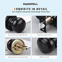 Vista 6 de KNOBWELL 8 Pack Black Door Knob for Hallway and Closet, Keyless Interior Passage Function, Round Non-Locking, Matte Black Handle