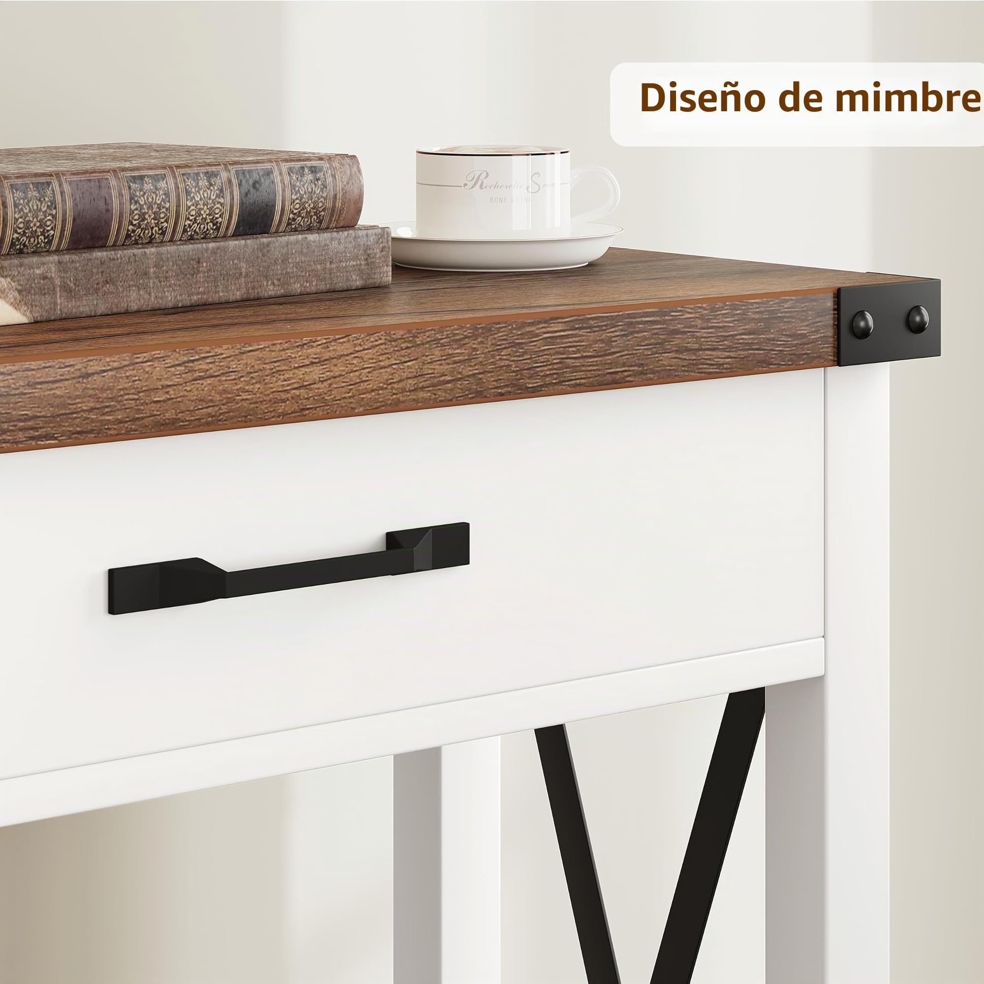 Garvee Mesa Consola Estrecha Estilo Rústico con 2 Cajones y Estante, Mueble Recibidor y Salón, Madera MDF Blanco y Marrón 109x30x79 cm