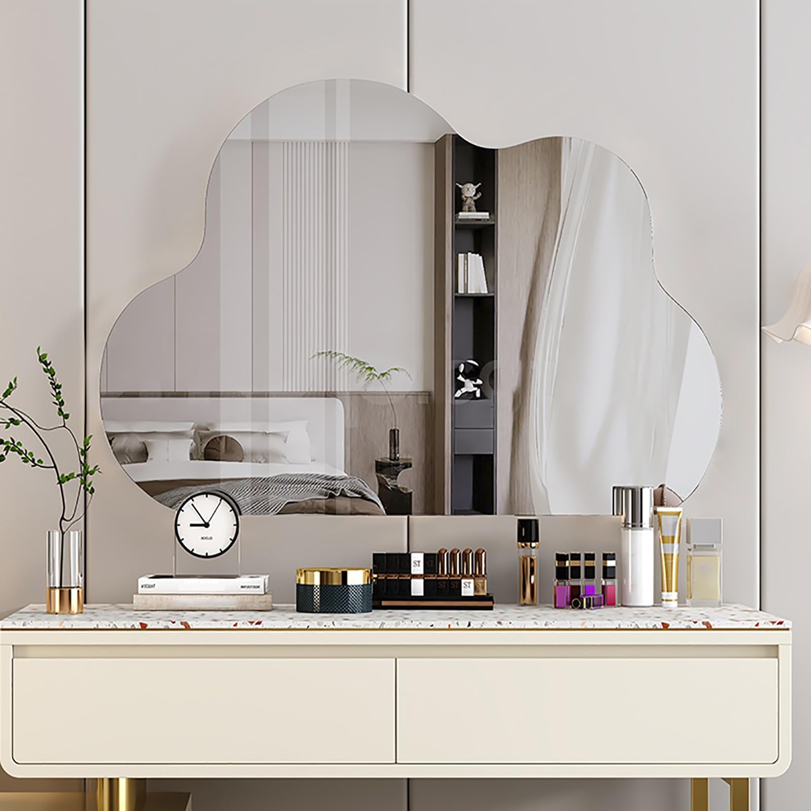 FGXHHS Irregular Frameless Defogging Wall Mirror, Led Lighted Bathroom 3-Color Dimmable Dressing Makeup, Stepless Wall, Mirror for Bedroom Living Room(80 * 60cm/3