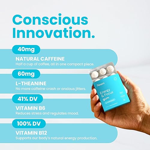 Miniatura 5 de NeuroGum Energy & Focus - Juego de goma de mascar original (54 unidades, 6 unidades) + extra fuerte (54 unidades), sabor a menta, suplemento