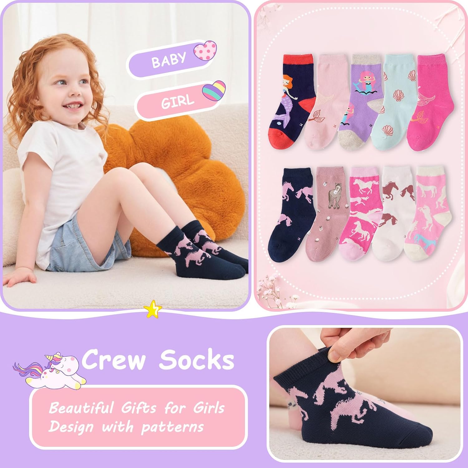 CHUNG Toddler Little Girls Crew Socks Cotton Colorful Sports Casual Daily Fun Cute Animal Pupil Students School Back - Image 4