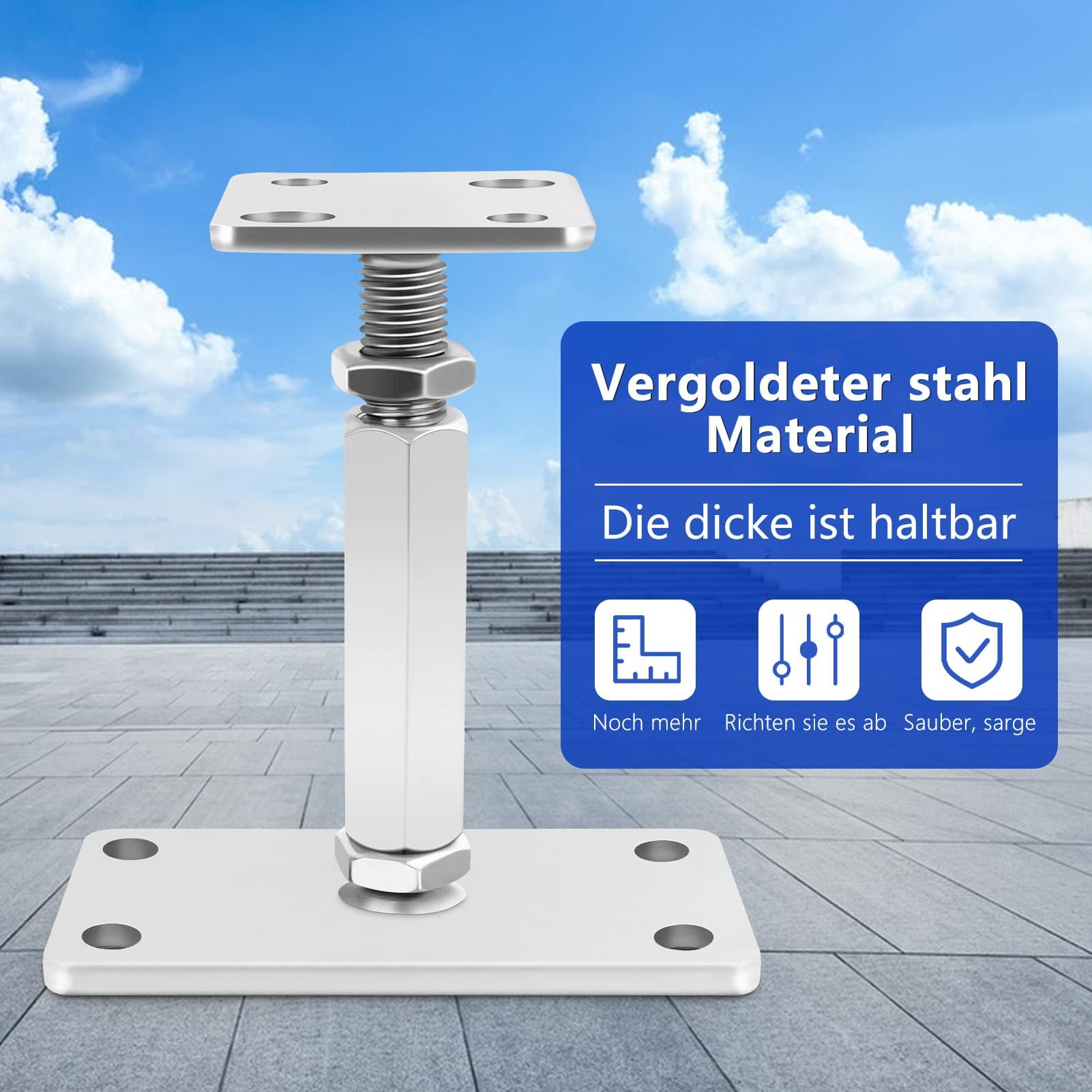 AllRight Pfostenträger, 5 Stück Höhenverstellbar zum Aufschrauben, Stützenfuss Verstellbar Höhe 140-200 mm Verzinkt Bodenfuß Stützfuß Pfosten Füße Bodenplatte 160 x 80 mm Trägerplatte 80 x 80 mm