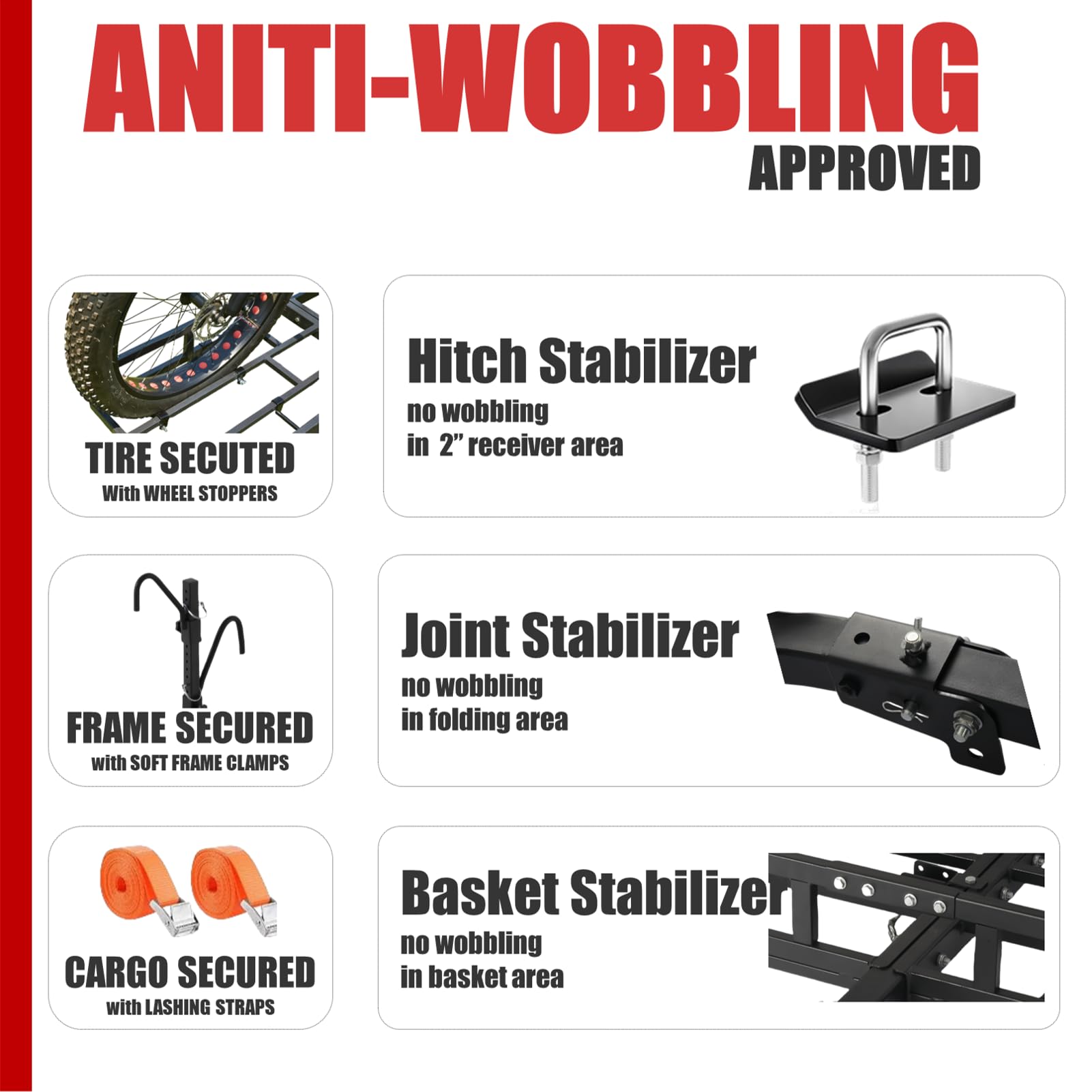 Hitch-Mount Bike Rack for Ebike Heavy-Duty - Comes with Cargo Carrier Fits 2 Electric Fat-Tire Mountain Bicycles Fits 2" Receiver for Car Trailer SUV Truck RV Minivan