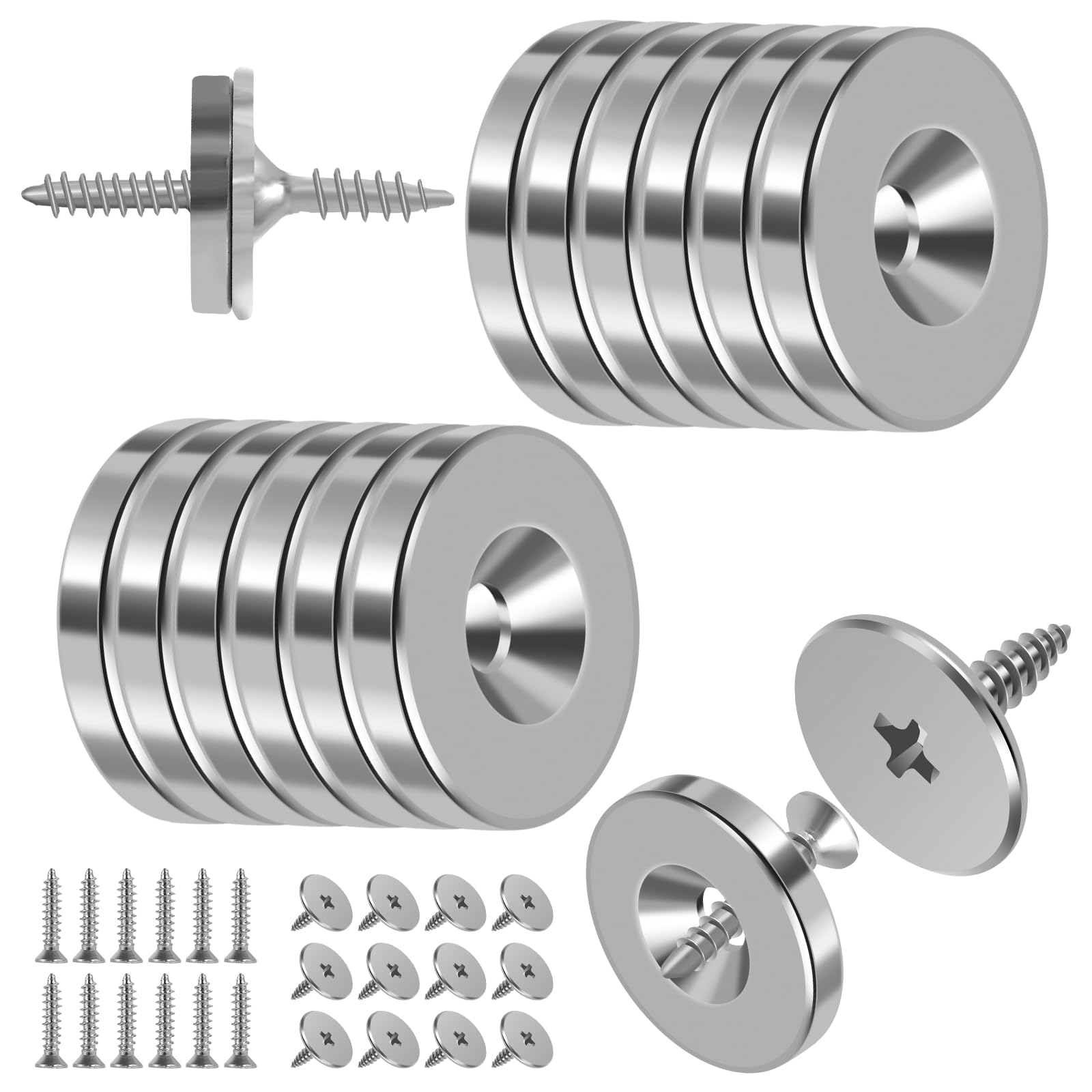 Yjqxmyu Silver 12Pack Cabinet Magnetic Door Catch, Concealed Cupboard Door Magnets With Strong Magnetic, Metal Furniture Door Magnet Closing Catch For Cabinet Closet