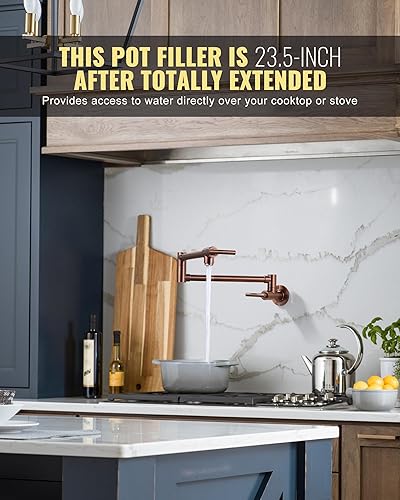 Miniatura 3 de WOWOW Grifo de llenado de ollas de oro rosa, grifo de estufa comercial de montaje en pared, grifo plegable de latón sobre la estufa, grifo de olla