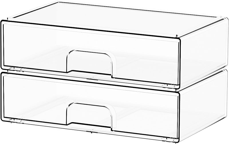 Yieach Organizador de Gavetas Empilháveis em Acrílico Transparente, 2 Unidades, 31 cm de Largura