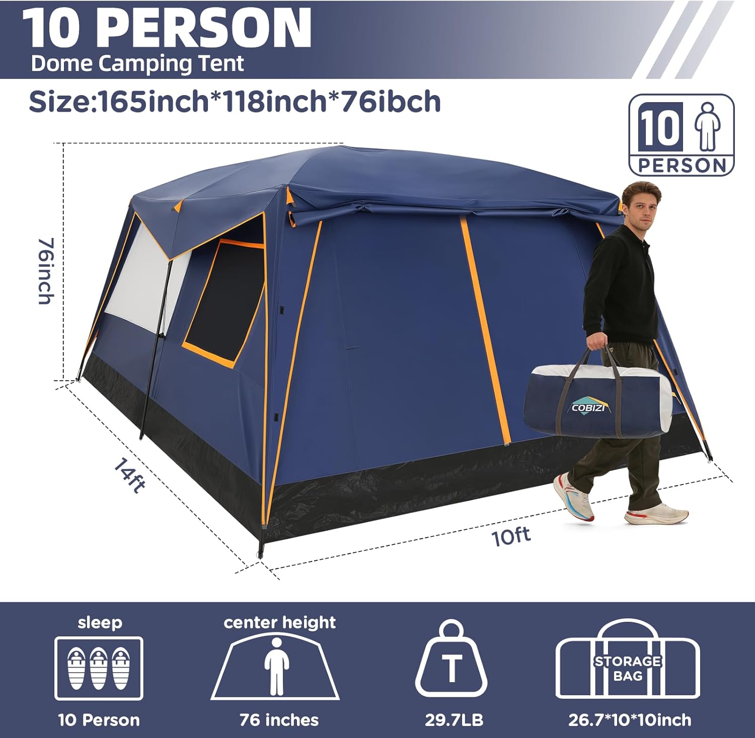 COBIZI Tents for Camping 4/6/8/10/12 Person Camping Tent with Rainfly and Screen, Easy Setup Lightweight Portable Waterproof Outdoor Tent with Carry Bag for Backpacking, Hiking, Family Travel