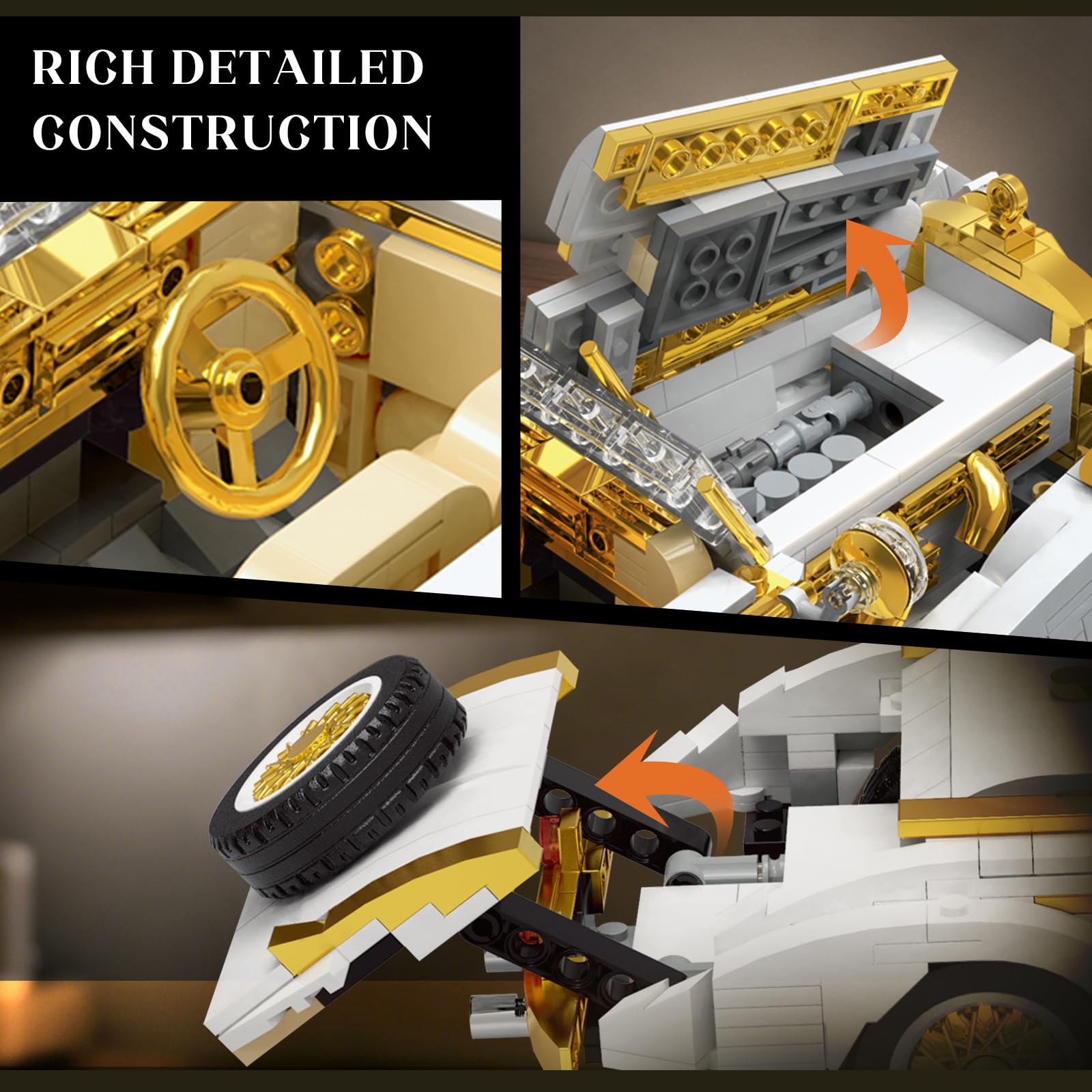 Mould King 10003 Classiques Voitures Jeu de Construction, 2.4Ghz RC Rétro Sportcar avec Moteur de Blocs de Construction (868 Pièces), (WX10003)