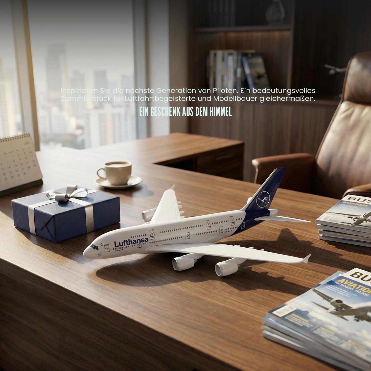 kolotesame Flugzeugmodell im Maßstab 1:280, kompatibel mit Lufthansa Airbus A380, Schnellbausatz aus Kunststoff mit Ständer, 25,5 cm lang, ideal zum Ausstellen oder Verschenken.