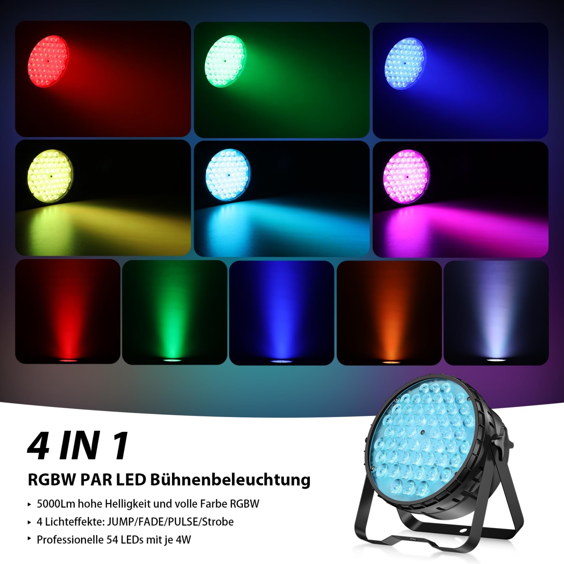 BETOPPER Discokugel LED 200W Par Bühnenlicht 54x4W mit RGBW 4-in-1 2P | DMX512 Leichte Stroboskop Discolicht Partylicht mit Moving Head Effekten, für DJ Party Deko Hochzeit Club Bars Show