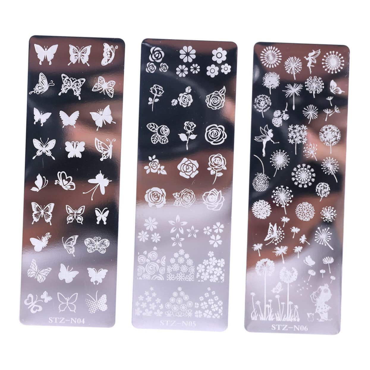 3 Set Piastre Per Stamping Unghie Inossidabile Con Floreali E Farfalle Strumenti Per Nail Art Per Design E Creativo 6 Pezzi*3