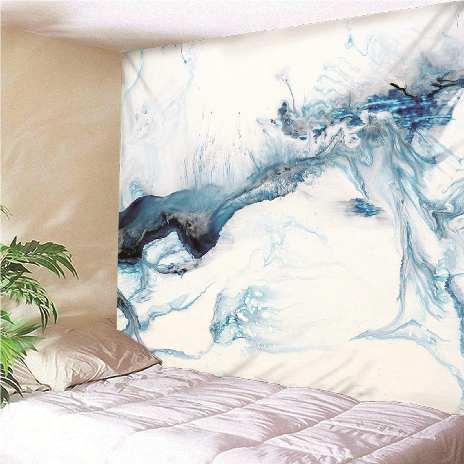 Aeici Tapiz Tela Muro Playa, Manta Tapiz Tapiz de Pared Patrón de mármol Tapiz- Blanco Azul, 260x240CM