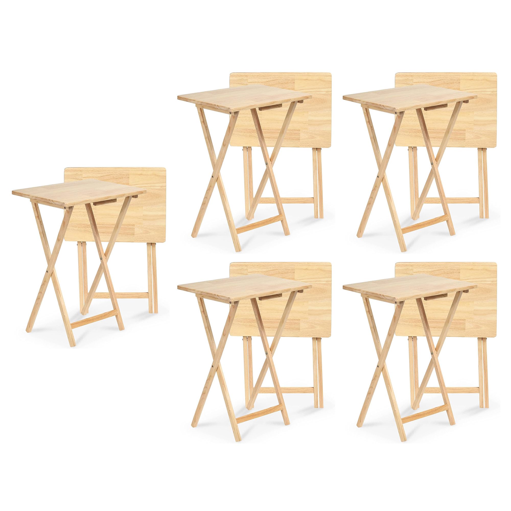 PJ Wood - Folding TV Tray Tables - Solid Wood, 10-Piece Set