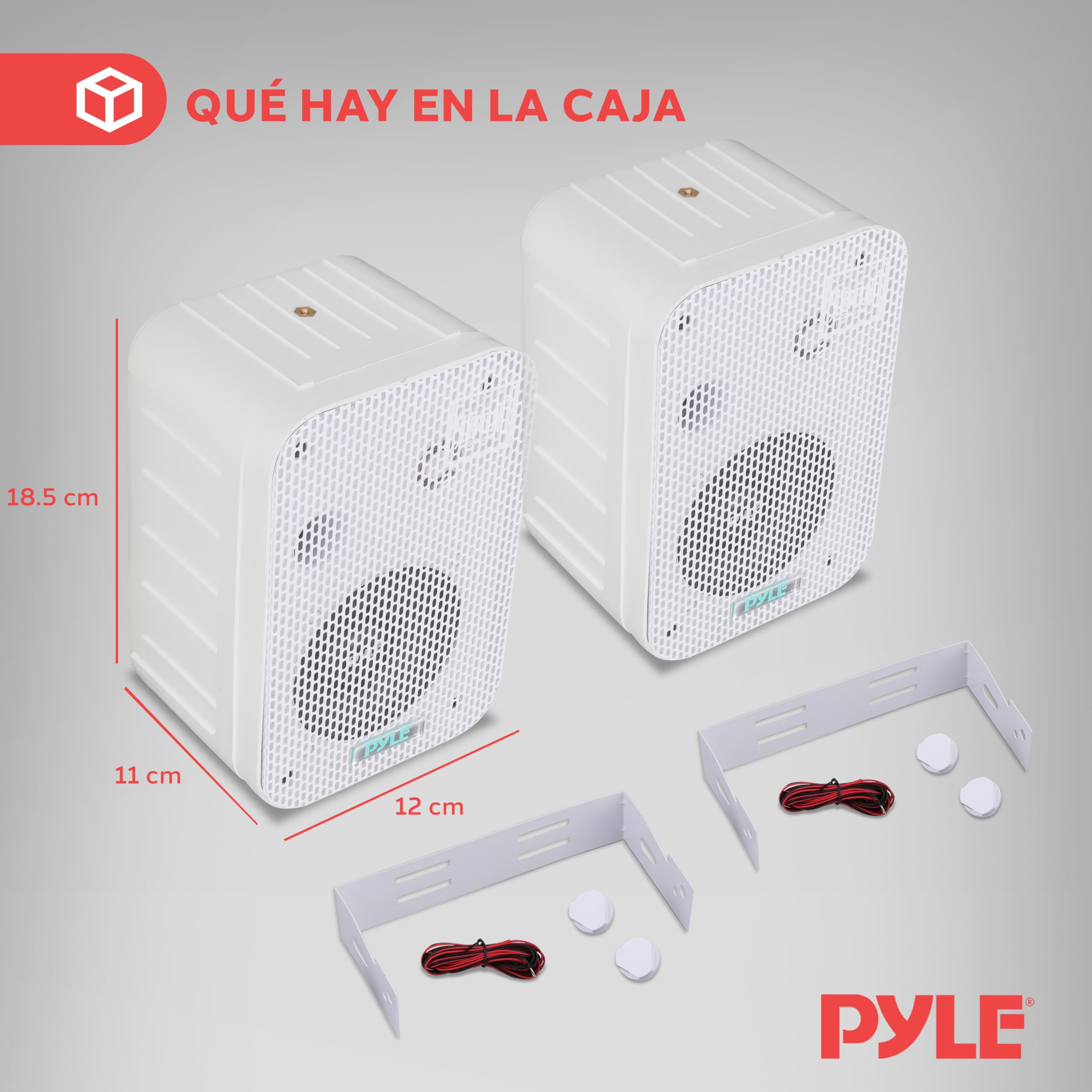 Pyle par de Altavoces Marinos, Woofer de 3.5”, Tweeter 1, Potencia de 300V Montaje en Pared, Techo, Interiores, Exteriores