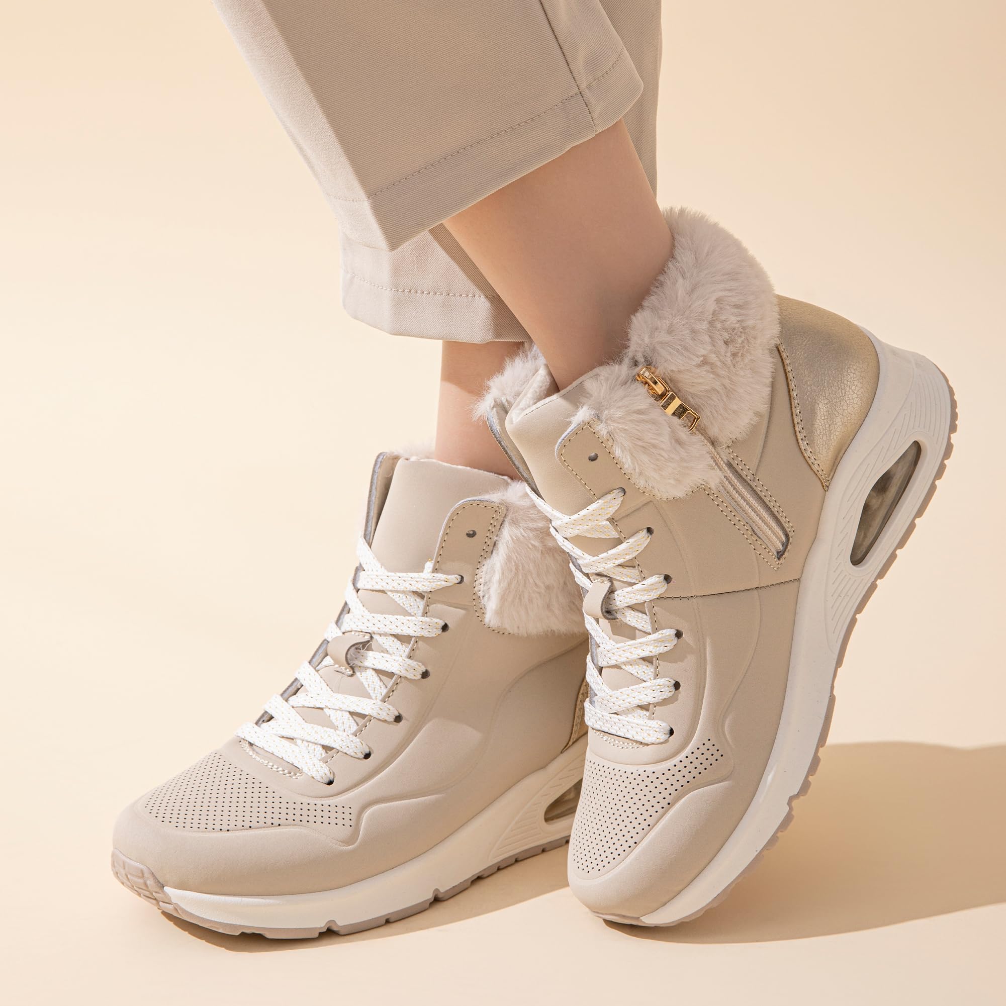 JOMIX Stivaletti Donna Invernali Imbottiti Stivali con Pelliccia Scarpe Sportive Calde Antiscivolo con Cerniera Sneakers Alte Casual