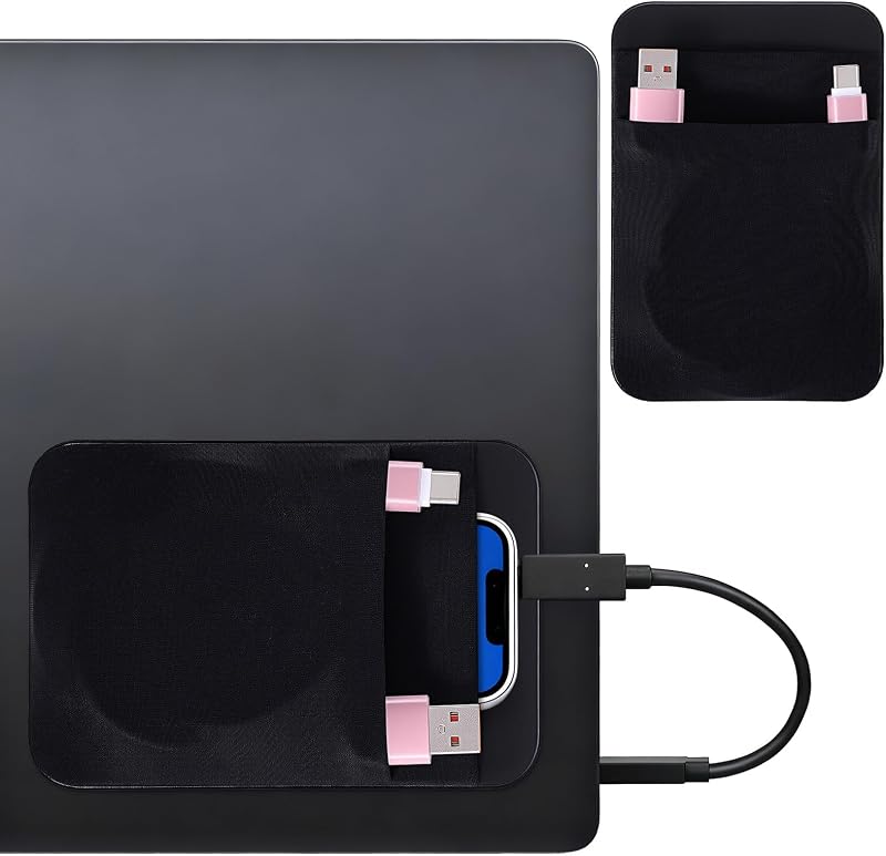 Portable Hard Drive Sleeve 2-Pocket Stick on Pouch with Reusable Adhesive SSD Hard Drives Carrying Case Computer Accessories Pouch Holder for Most Laptop External Solid State Drive Mouse USB Cable