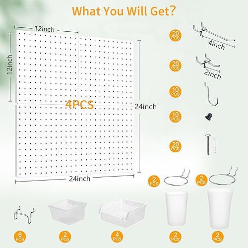 Miniatura 54 de FZK Tablero de clavijas, kit organizador de pared de 74 piezas de metal. Tablero de clavijas resistente, tableros de clavijas, tablero de clavijas