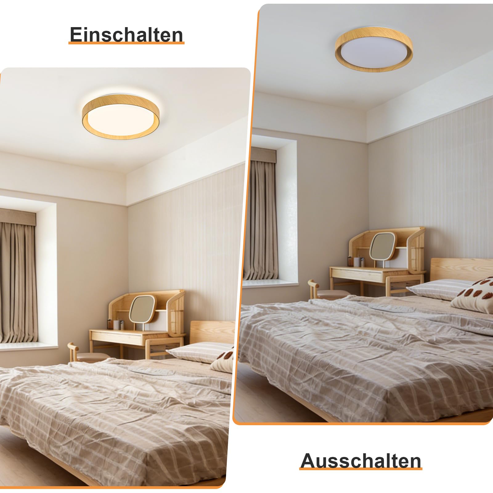 Qamra Plafón LED de Techo, Lámpara de Techo Redondo de 41 cm, Lámpara de Techo Metálica Moderna con Acabado de Madera para Sala de Estar, Cocina, Comedor, Dormitorio, Pasillo, Lavadero, 4000K, 36W