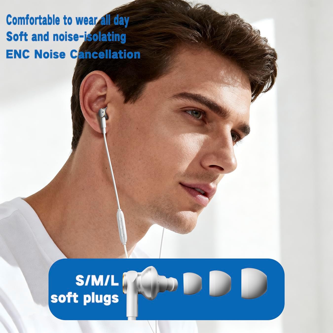 Wired Active Call Noise Cancelling Earbuds (Dynamic & Balanced Armature)-Deep Rich Bass Hi-Fi Stereo In Ear Headphones,Balanced Super Bass Mids Highs Wired Earphone with Mic Noise Reduction(white)