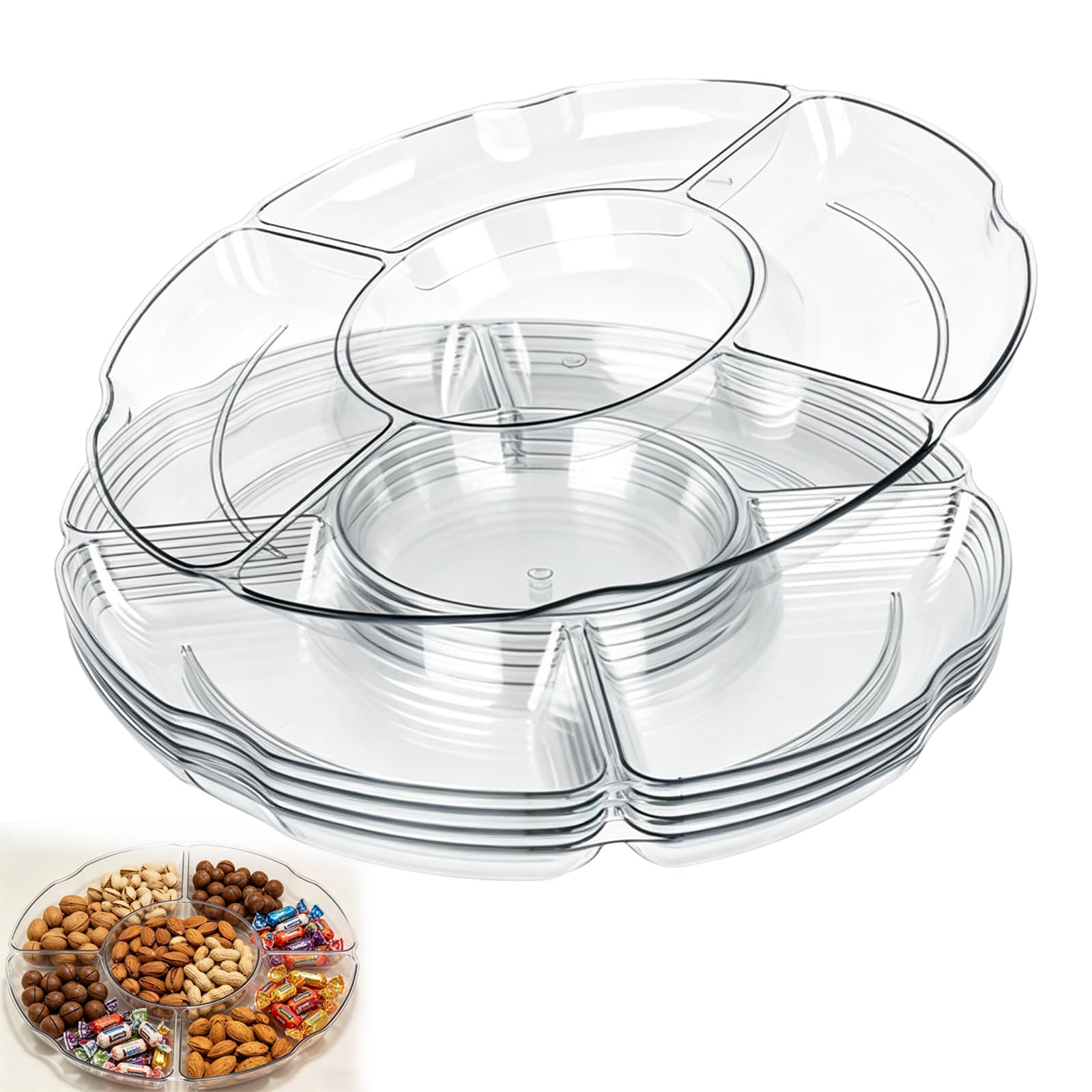 GZDILUOGS 4 Pack Clear Compartment Trays with 5 Section, Plastic Snack Serving Platter Snack Plate Reusable Snack Plate Platter for Party Food for Appetizers Snacks Fruit Candies Dessert Nibbles Nuts