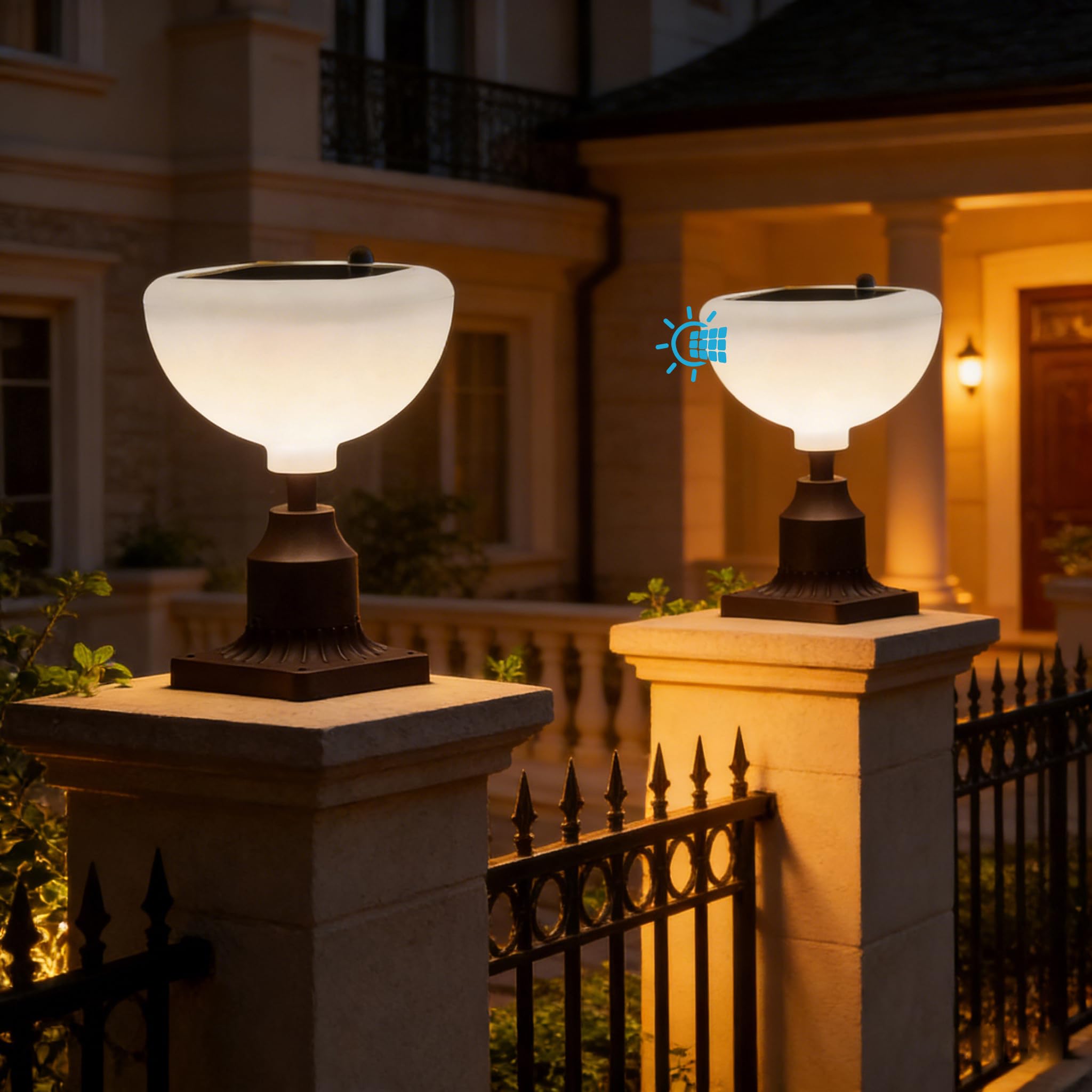 Lightdot Solar Lamp Post Lights 3000K Dusk to Dawn Solar Post Lights with Pier Mount Base, Wireless Waterproof Outdoor Post Lantern, Aluminum Housing for Garden Yard Pole Pillar-2 Pack