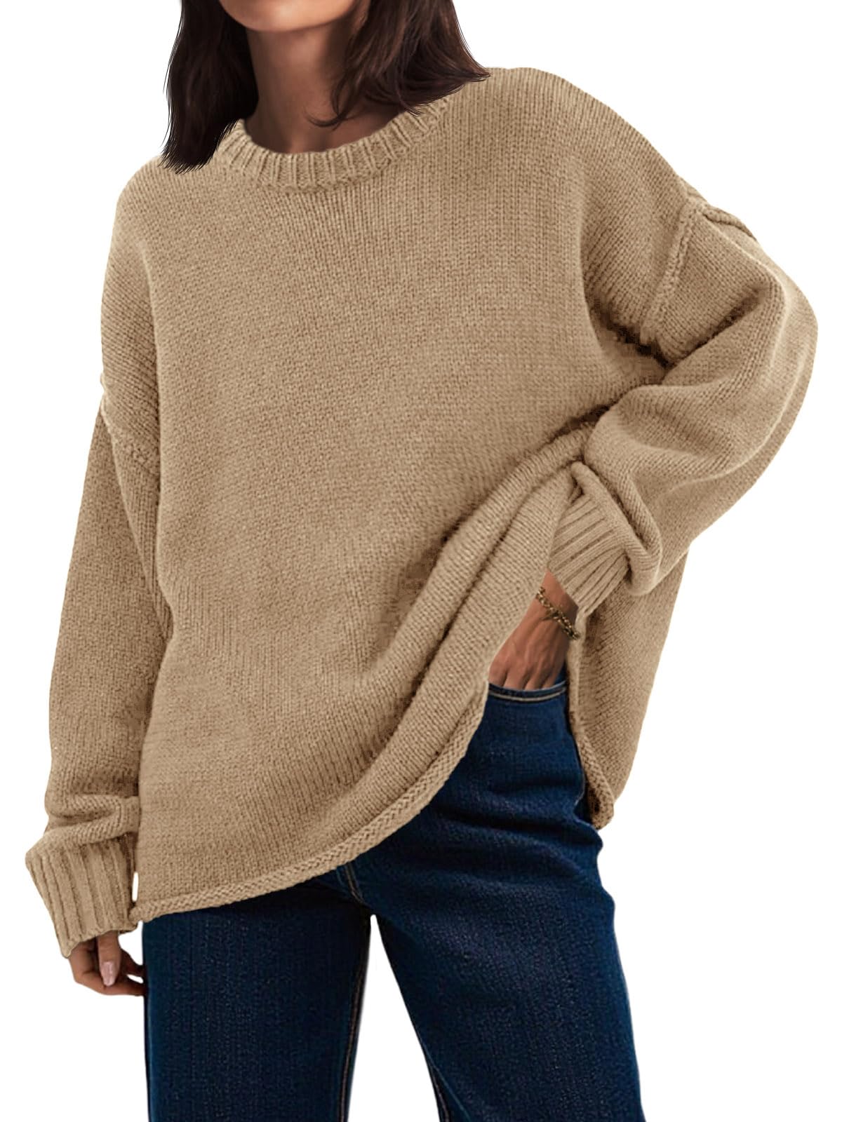 Saodimallsu Womens Oversized Crew Neck Sweaters Long Sleeve Slouchy Knit Fall Casual Loose Pullover Tops