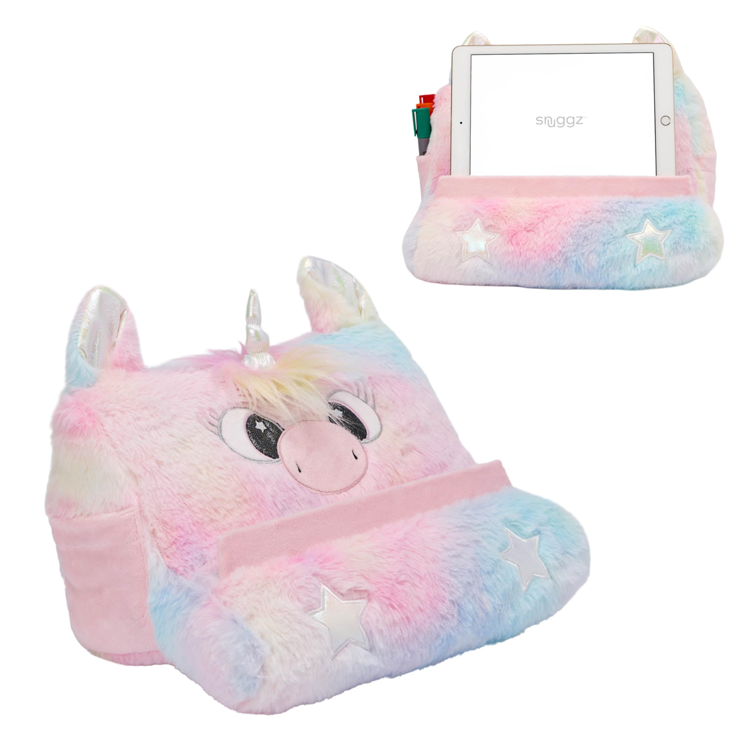 Snuggz Unicorn Tablet Holder, Plush Kindle Stand with Soft Lap Cushion for Bed, Sofa and Travel - Cute Kids Tablet Stand with Side Pockets for Comfortable Hands-Free Viewing