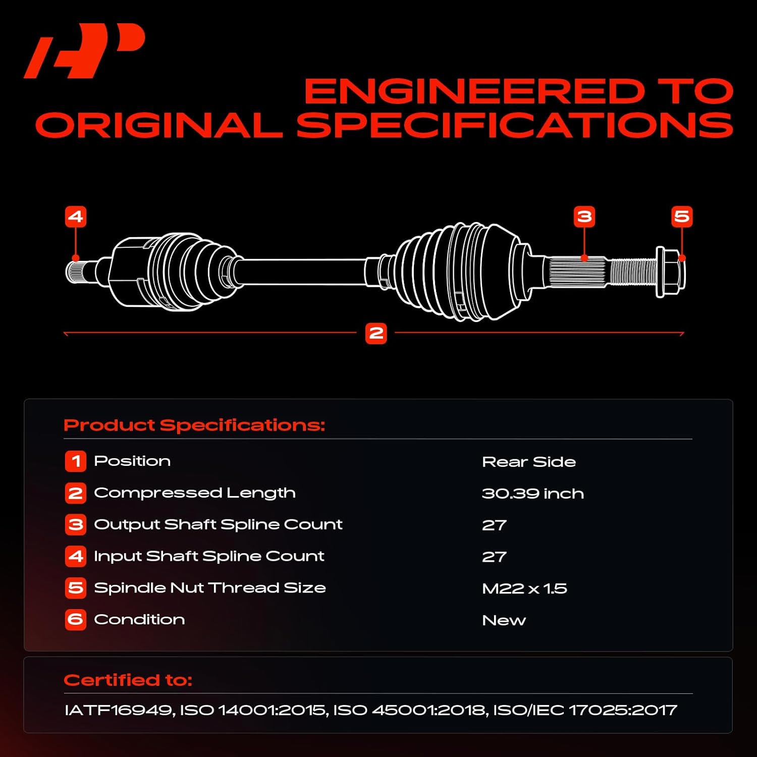 A-Premium CV Axle Shaft Assembly - Compatible with Subaru Impreza 2004 2005 2006 2007 2.5L - Rear Left or Right Side
